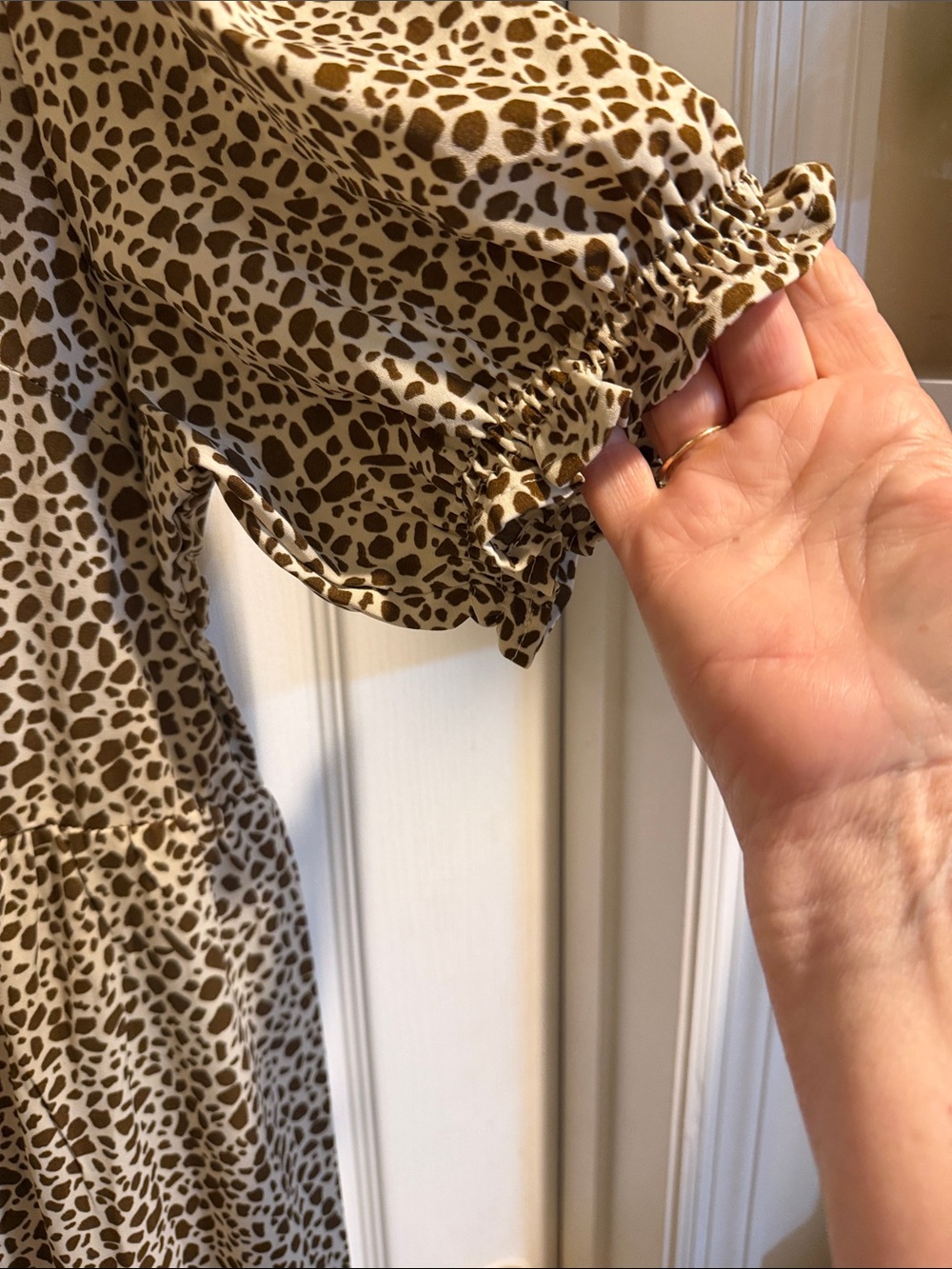 Leopard Print Tiered Midi Dress - Cream & Black - Picture 3 of 6